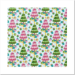 Christmas Trees And Gifts Pattern Posters and Art